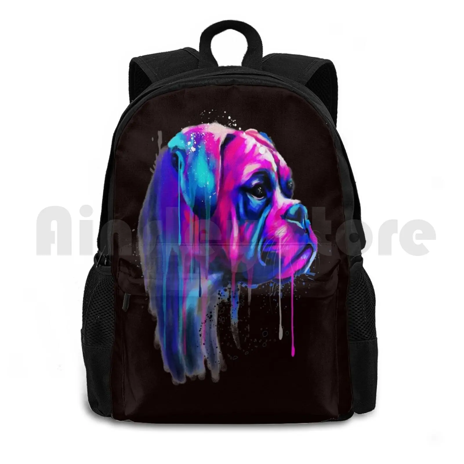 

Colorful Boxer Dog Art Watercolor Outdoor Hiking Backpack Riding Climbing Sports Bag Bulldog Dog Sofa Alone Girls Heart Funny