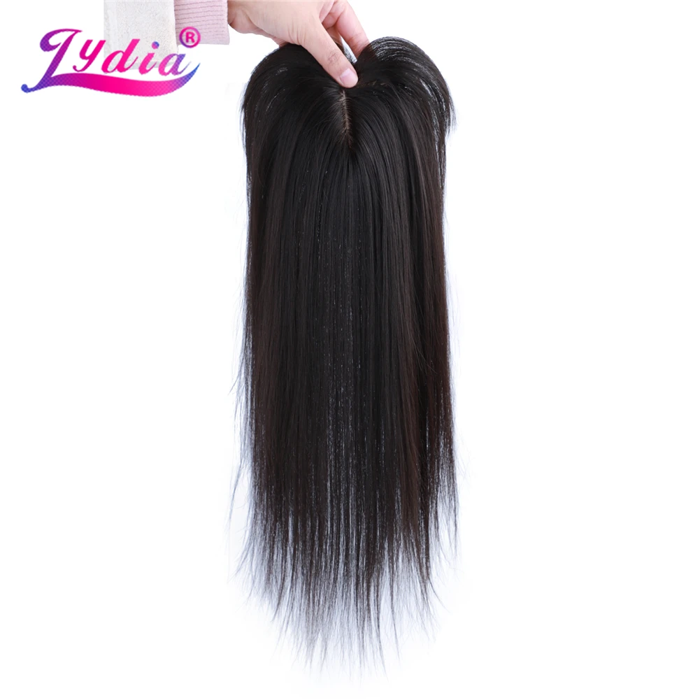 Lydia For Women Straight Synthetic Mixed Hair Extensions Toppers With Bangs Clips In Hairpiece  Brown Black Hairline Wig 16Inch