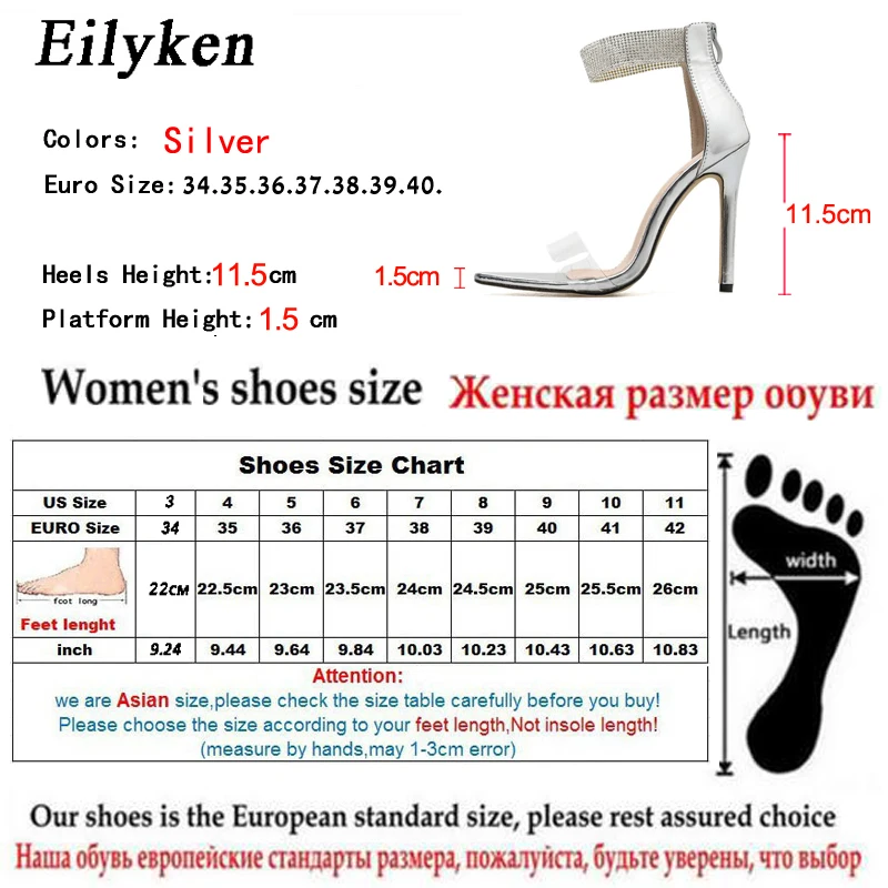 Eilyken Crystal Ankle Strap Women Sandals Street Style Open Toe Transparent Thin High Heels Dress Female Summer Shoes