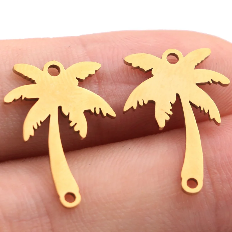 5pcs Women Dainty Gold Palm Tree Necklace Stainless Steel Coconut Pendant Necklaces Minimalist Plant Charms for Jewelry Making image 2