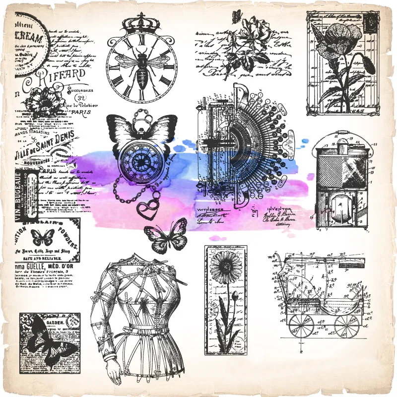 Steam Retro Flower Dress Clear Stamp Steampunk Transparent Silicone Stamps  for Scrapbook Seal DIY Decorative Craft Supplies