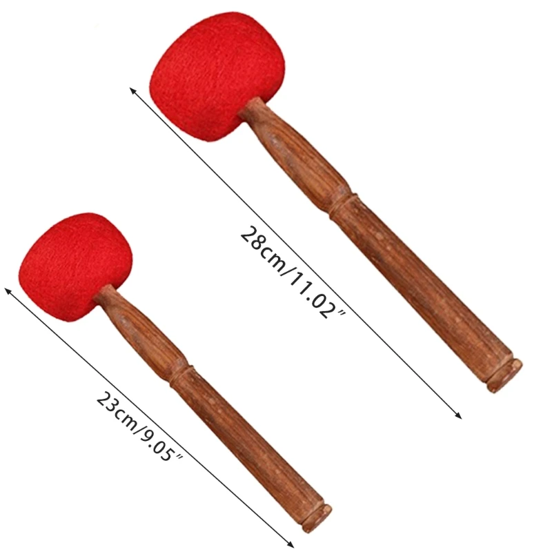 ทนทานร้องเพลงชาม Mallet ทำสมาธิทำด้วยมือขนสัตว์ Felt Hammer จับไม้สีแดง23ซม./9.05 ''28ซม./11.02''