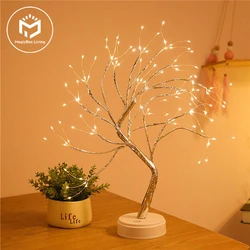 Mini árbol de Navidad de alambre de cobre para niños, lámpara LED de noche para decoración del hogar, dormitorio, iluminación de hadas para vacaciones