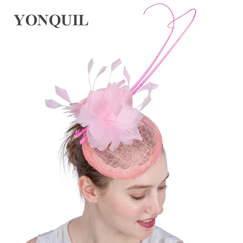 Sinamay&Ostrich Quill Fascinator Hat Party Chapeau Feather Flower Pillbox Hats Hair Accessories Women Wedding Headpiece Headband