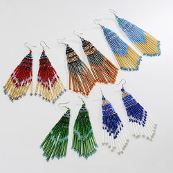 New Bohemian Long Tassel Beads Earrings For Women Handmade Dangle Drop Earrings Fashion Jewelry  Wholesale Factory Directly Sale