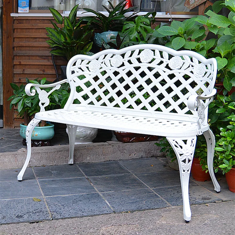 Best selling Love seater 2 person park chair all aluminum Patio benches Rose pattern street  garden chair Porch metal furniture