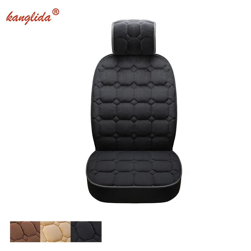 KANGLIDA Winter Short Velvet Car Seat Cover Cushion Pad Mat Backrest for Auto Interior Truck Suv Van Black Beige Coffee 1pc