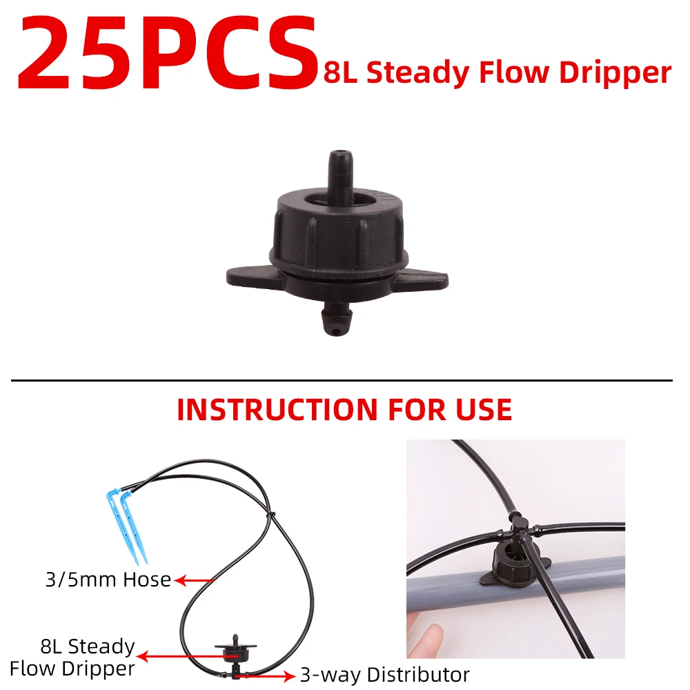 8L Steady Flow Device Drip Irrigation Bent Arrow with 2-way 4-way Cross Connector Drip Arrow Connector Garden Greenhouse