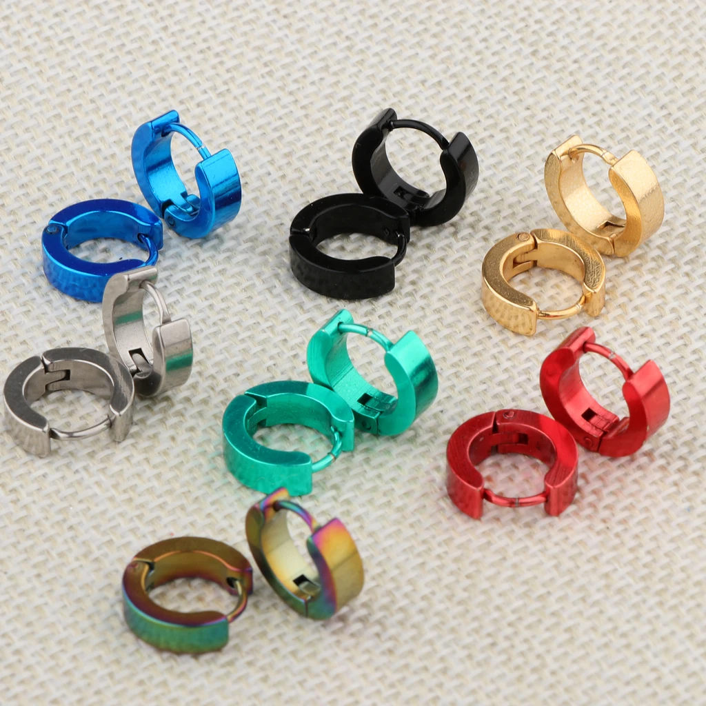 14Pcs Women Men Small Round Hoop Huggie Sleeper Stud Earrings Hippy Jewelry