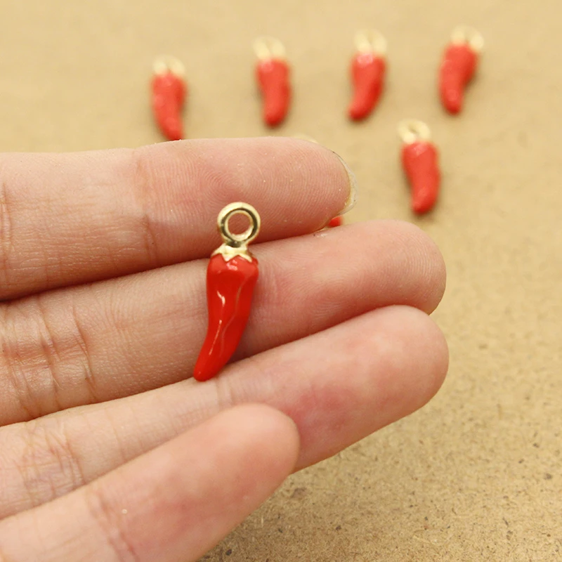 10pcs Red Small Pepper Food Earring Charms Cute Mini Crafts Jewelry Accessory Enamel Pendant For Bracelet Key Chains Necklace