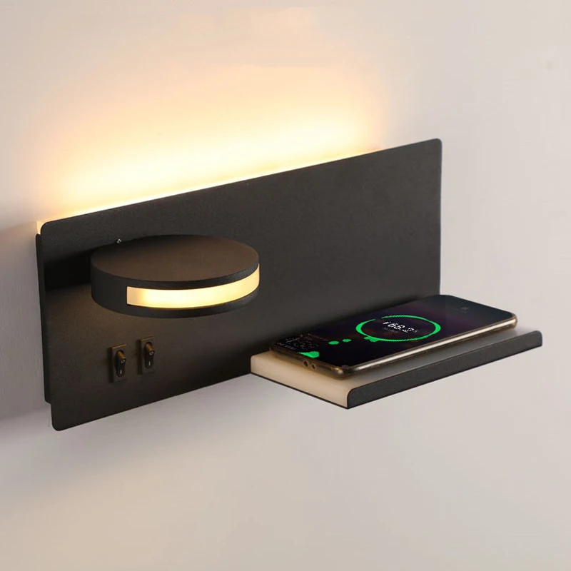 Multifunctional Wall Light, Atmosphere Lighting + Reading Lighting + Usb Charging + Wireless Charging + Storage