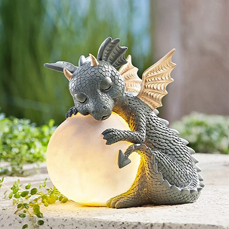 

Little Dragon Hug Lamp Dragon Figurine with Ball Funny Yoga Dragon Kids Toy Resin Ornaments Cute Miniature Golden Decoration