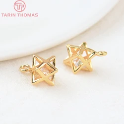 （135）6PCS 6x6.2MM 24K Gold Color Plated Brass with Zircon Octagon Charms Pendants High Quality Diy Jewelry Accessories