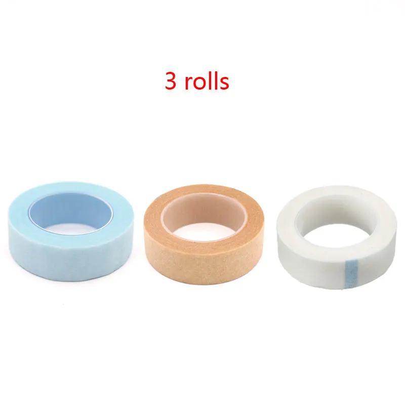 Rouleaux de ruban micropore non tissé pour extension de cils, coussretours sous les yeux, papier respirant, patch de cils greffés d'isolation, 5 couleurs, 3 rouleaux