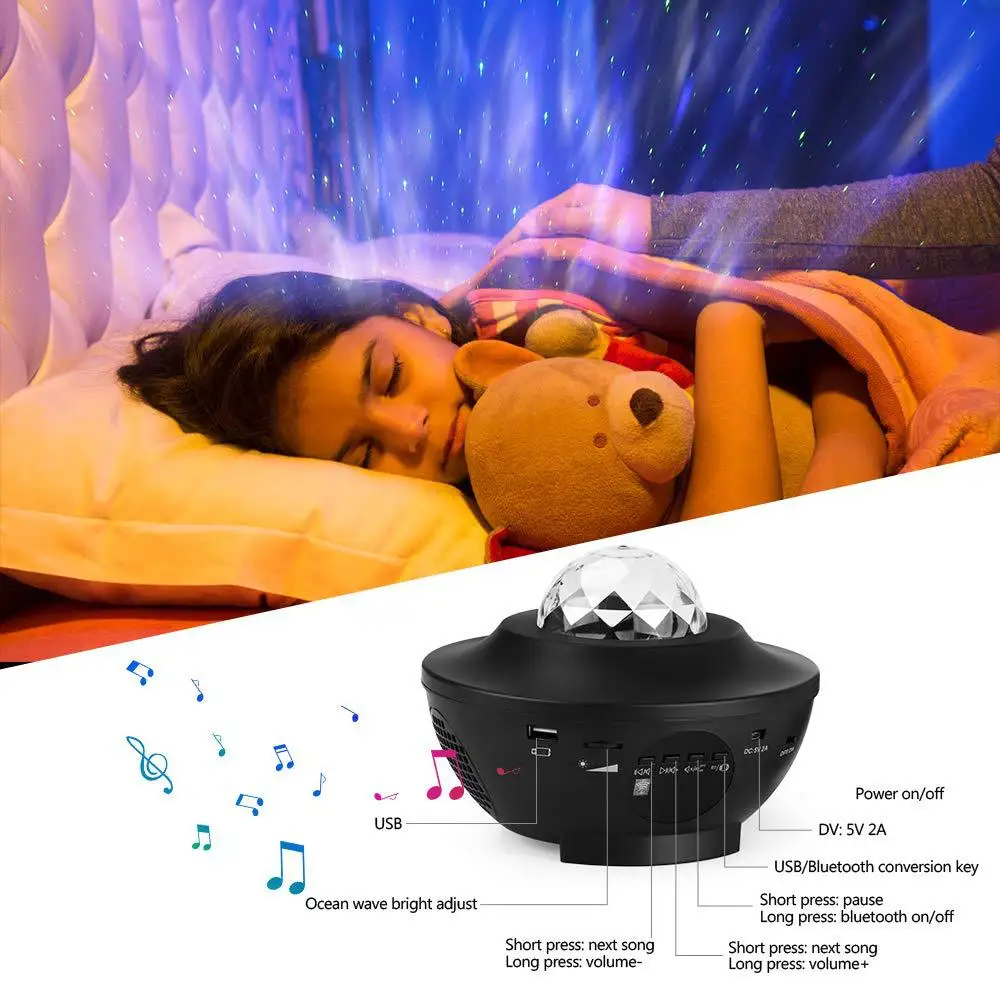 Starry Projector Galaxy Night Light with Ocean Wave Music Speaker Sky Light Projector for Bedroom Decoration Birthday Gift Party