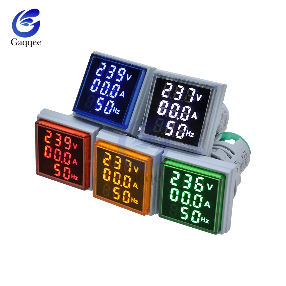 

3 in 1 AC 60~500V Ammeter Voltmeter HZ Hertz Frequency Meter 22mm Digital Current Voltage Amp Signal Light LED Lamp Indicator