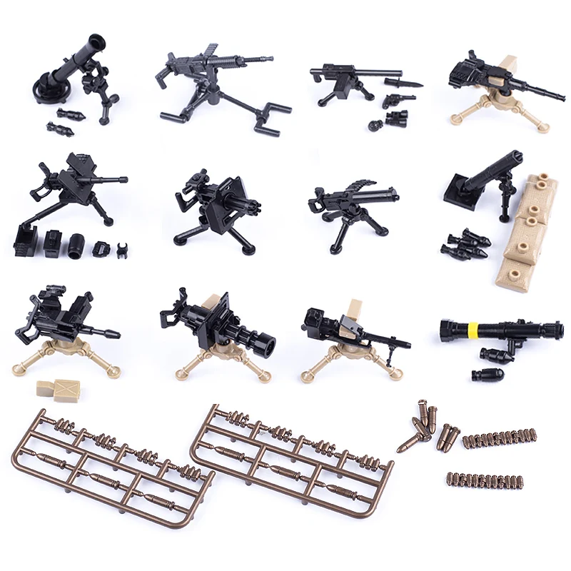 Pack d'armes de soldats militaires WW2, blocs de construction, figurines City Polce, accessoires, modèle de pistolet Machine, briques, jouets militaires pour enfants