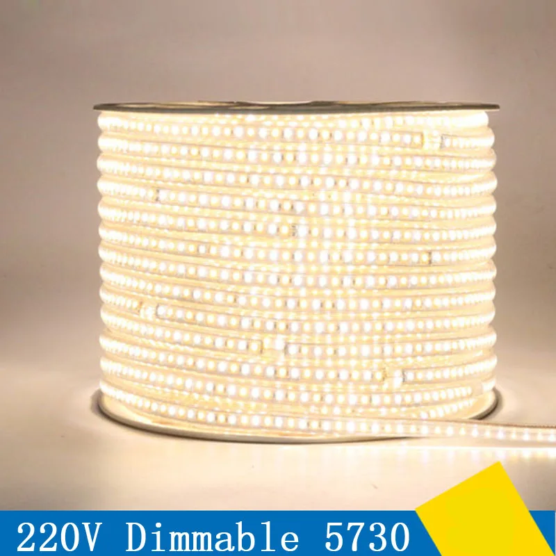 AC 220V 50m 120leds/m Dimmable Flexible LED Strip Lighting 5730 5630 SMD Tape Light Waterproof For Home Decorations