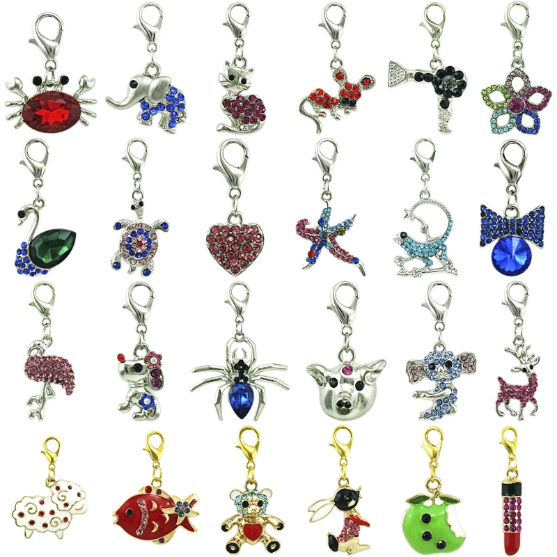 JINGLANG Mix Sale Fashion Lobster Clasp Charms Dangle Twenty-four Rhinestone Pattern Charms DIY For Jewelry Making Accessories