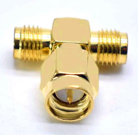 2pcs  SMA 3 Way Splitter Connector Socket T-Type SMA Male To 2 Dual SMA Female Gold Plated Brass Coaxial RF Adapter Connector