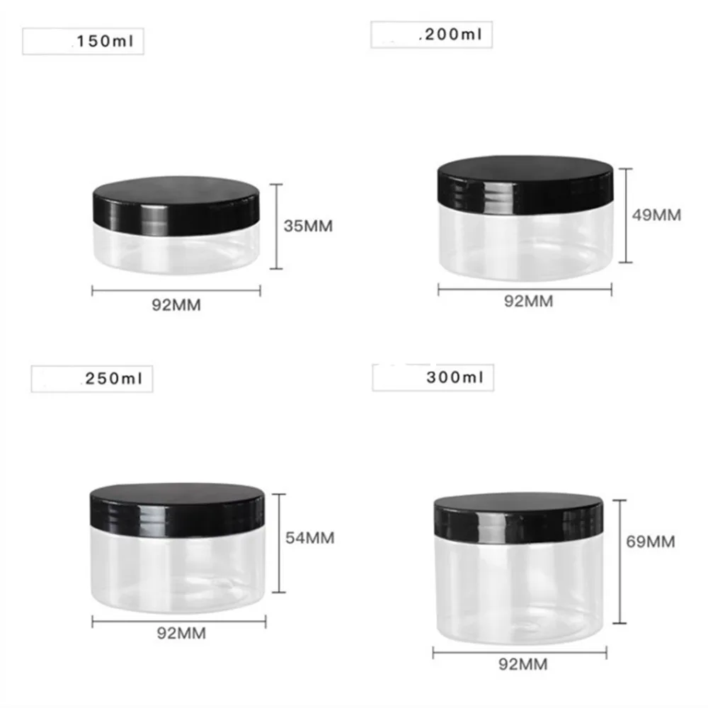 150ml 200ml/250g 300g clear/amber plastic round pet jar container with aluminum /plastic cap lid for Cosmetic,food, Packaging,