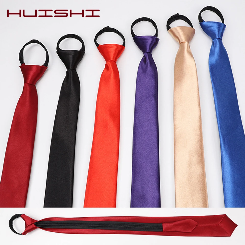 Men's Formal Zipper Necktie Red Dark Blue Black Color Polyester Satin Tie For Men Vintage Decoration Necktie Wedding Accessories