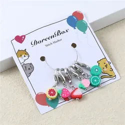 6pcs/Set Cute Clay Fruit Pendant Knitting Stitch Markers Lock Needlework Accessories Crochet Sewing DIY Supply Random Color 32mm