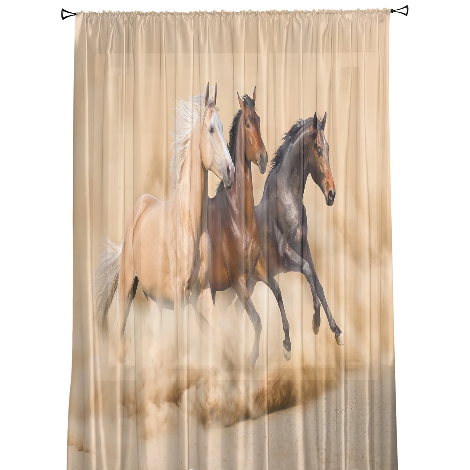 Running Horse Animal Window Treatment Tulle Modern Sheer Curtains for Kitchen Living Room the Bedroom Curtains Decoration