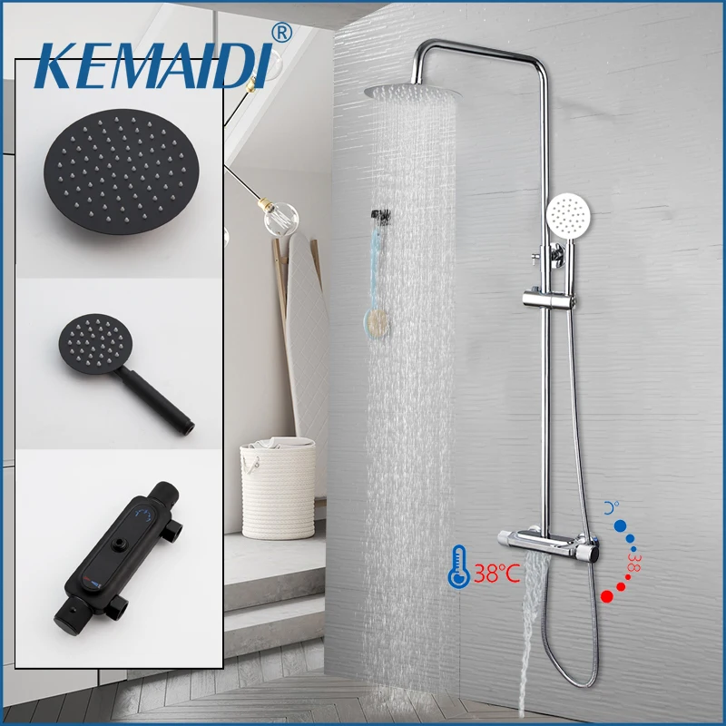 

KEMAIDI Bathroom Thermostatic Shower Set Brass Chrome Rainfall Shower Head Thermostatic Mixer Valve Bathtub Shower Faucets Tap