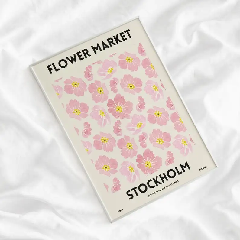Flower Market – Stockholm , Pink – Beige Pastel Watercolor Flower Print, Abstract Flower Art
