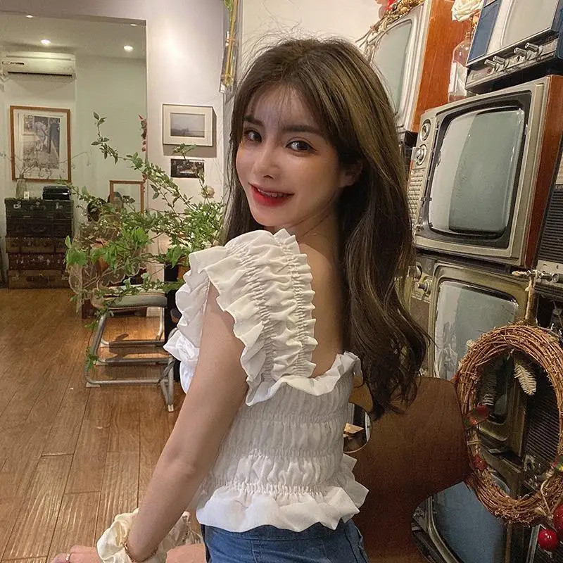 Camis Women Soft Bow Cropped Solid Students Casual Sexy Sweet Slim Summer White Korean Style Chic Design Camisole Cute Tops New