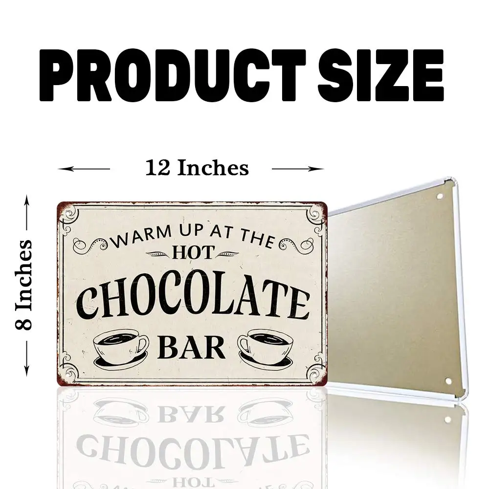 Warm Up at The Hot Chocolate Bar Metal 20X30 cm Vintage Look Decoration Crafts Sign for Home Kitchen Bathroom Farm Garden Garage