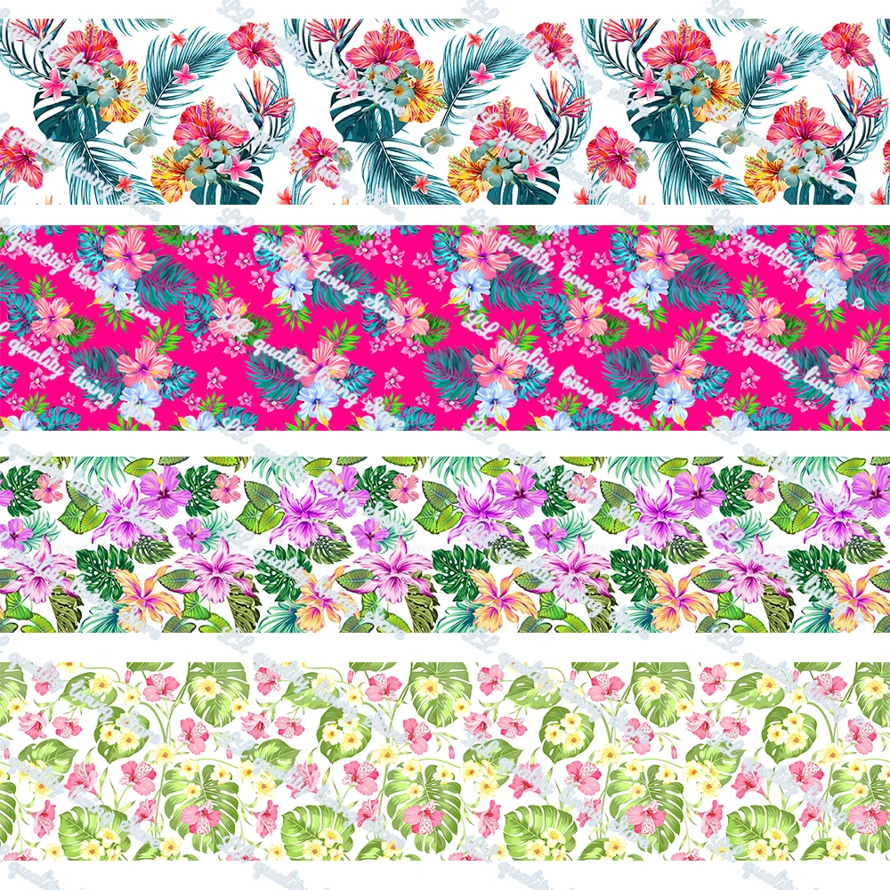 

16-75mm Tropical Flowers&Plants Printed Grosgrain Ribbon/16mm Printed Elastic Foe Ribbons DIY Hair Bows Sewing Webbing 50 Yards