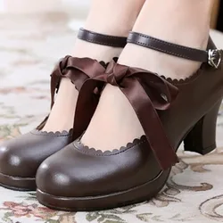 Lolita shoes jk strappy high heel black women Bowknot Princess Kawaii Girl Women Shoes Vintage Sweet Kawaii Girl Tea Party cos