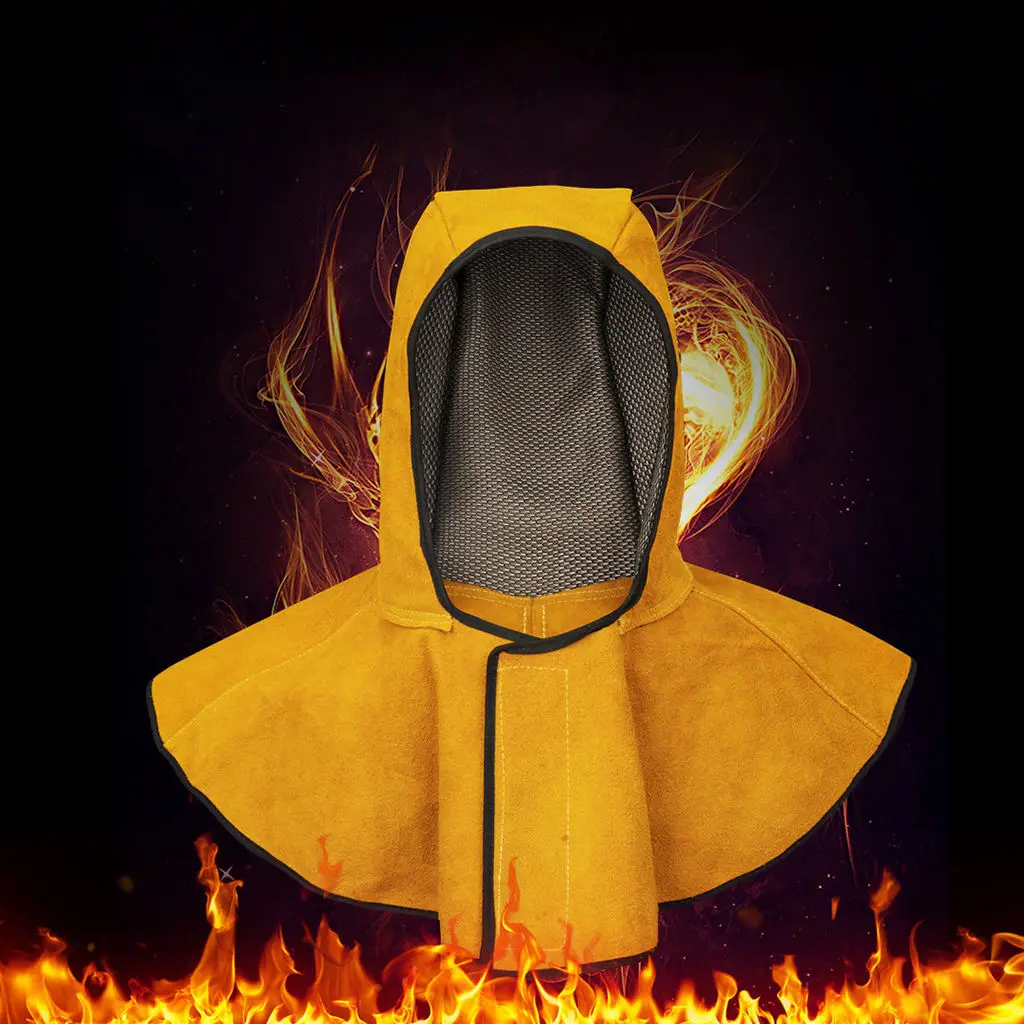 Windproof Welding Hood Safety Work Wear Welder Protective Flame Retardant Heat Insulation Cowhide Breathable Welding Shawl Hat