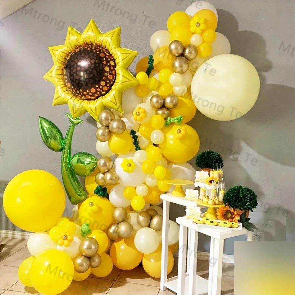 155pcs Sunflower Foil Balloons Aldult Romantic Wedding Birthday Secoration Valentine's Day Event Party Yellow Latex Supplies