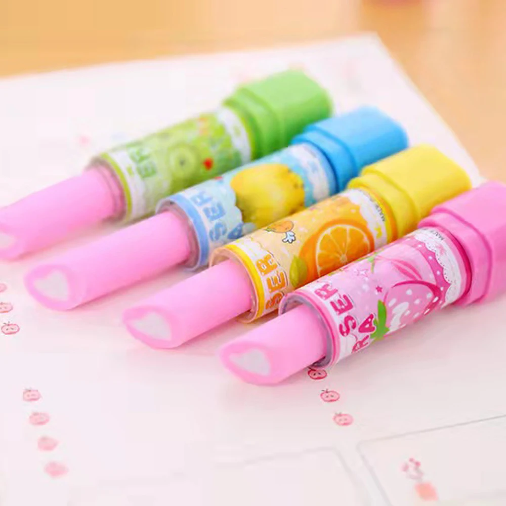 4Pcs/Lot Cute Pencil Rubber Eraser Mini Cartoon Lipstick Erasers Kids Novelty Stationery School Office Kawaii Correction Eraser