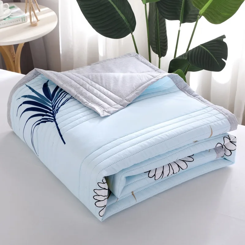 CangGe Sweam Summer Washed Cotton Quilt Air-conditioning Comforter Soft Breathable Blanket Thin Leaf Print Bedspread Bed Cover