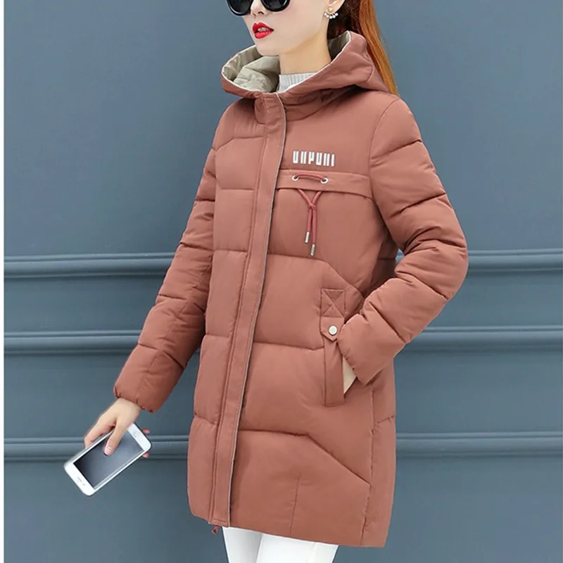 Winter Cotton Women\'s Down Jacket Hooded Long Sleeve Cardigan Zipper Plus Size Loose Solid Thick Fashion Office Lady Down Jacket