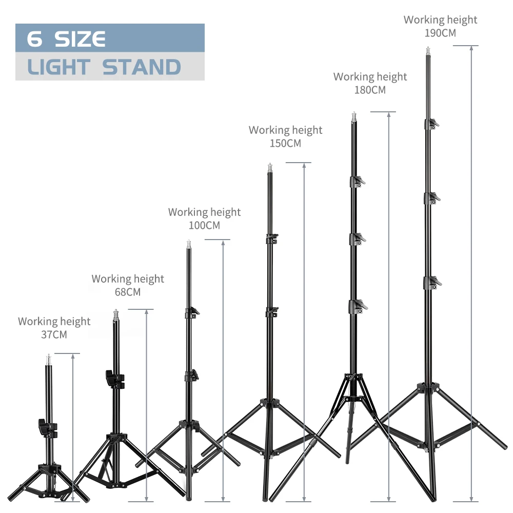 37/68/100/150/190cm Photography Studio Adjustable Light Stand Portable Tripod Stand With 1/4 Screw Head For Flash Photo Studio