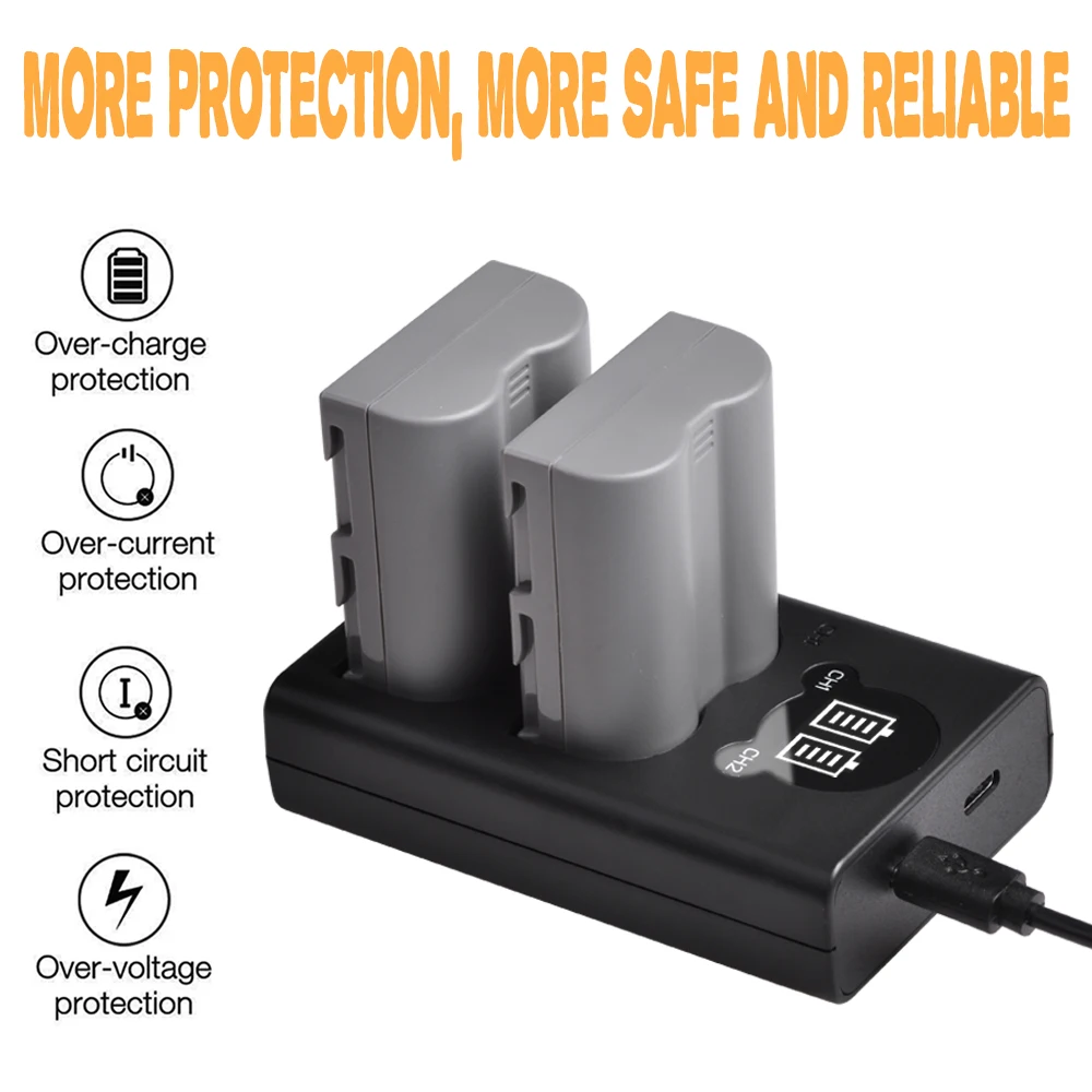 Bateria e carregador para câmeras nikon, com entrada tipo c, para modelos d80, d90, d70, d700, d50, d70s, d100, d300s e d200