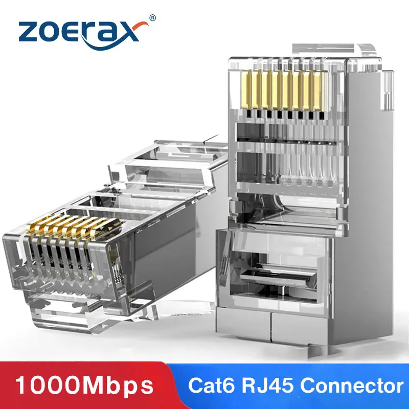 

Разъем ZoeRax Cat6 RJ45 8P8C, модульный кабель Ethernet, позолоченный, Cat 6, Обжимной Сетевой RJ 45, обжимной разъем