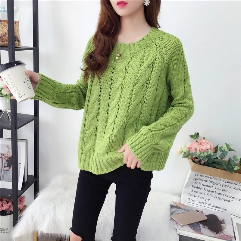 

H9517 Chic Avocado Green Sweater Women Academic Style Autumn Winter Thickened Solid Color Pullover Female Girl Long Sleeve Tops