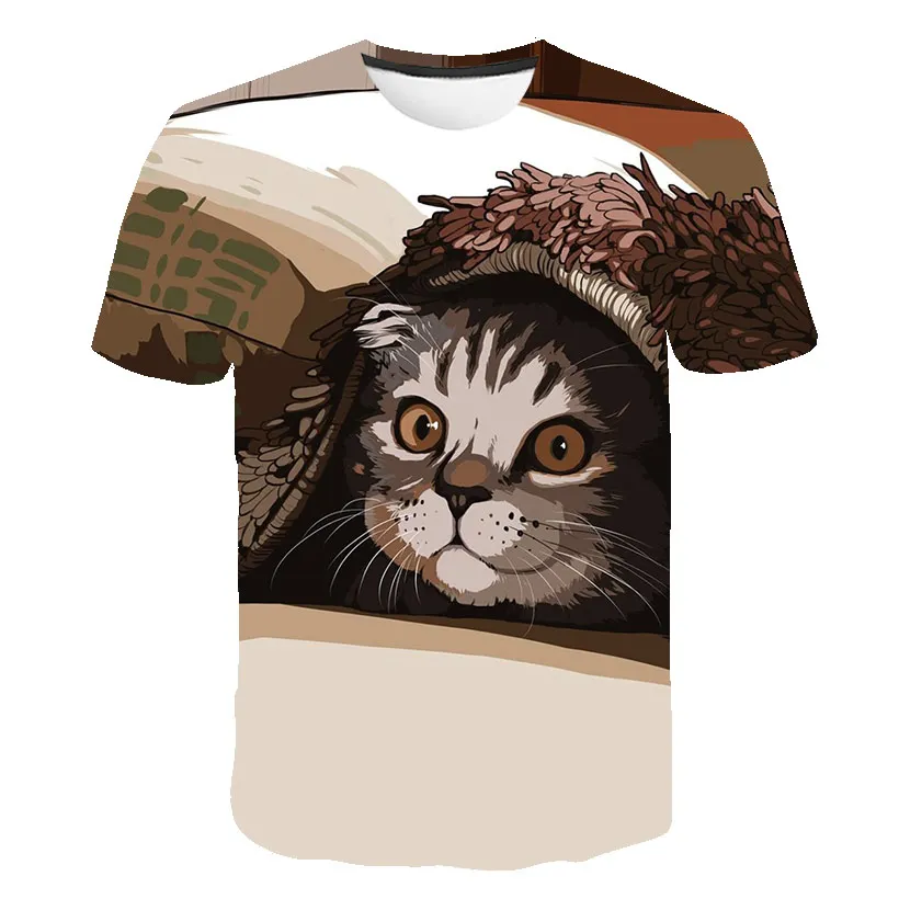 Summer Funny Animal Cat T-shirt men Summer Fashion Personality Hip Hop Print t-shirt Trend Casual Interesting graphic t shirts