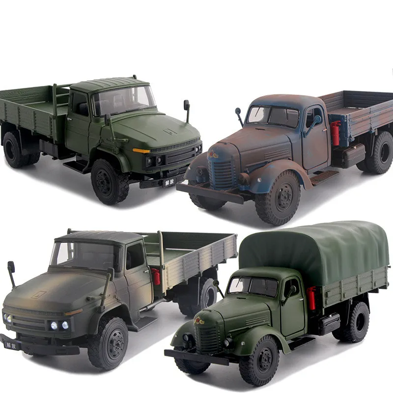 High-quality 1:32 alloy CA10 military truck model,simulation sound and light transport vehicle toy,sliding function