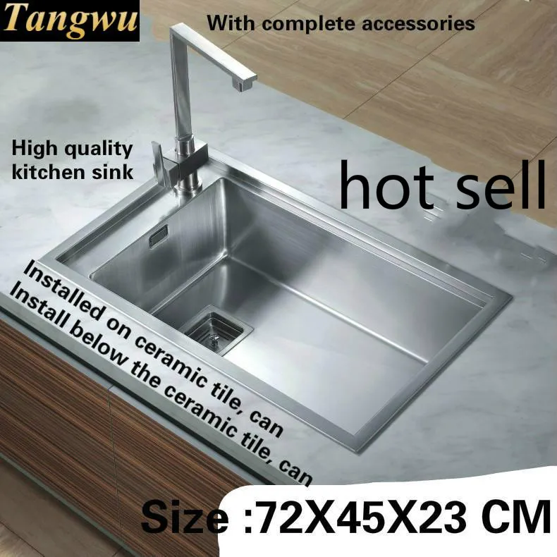 

Tangwu Apartment kitchen sink handmade 1.2 MM thick food-grade 304 stainless steel large single slot 720x450x230 MM