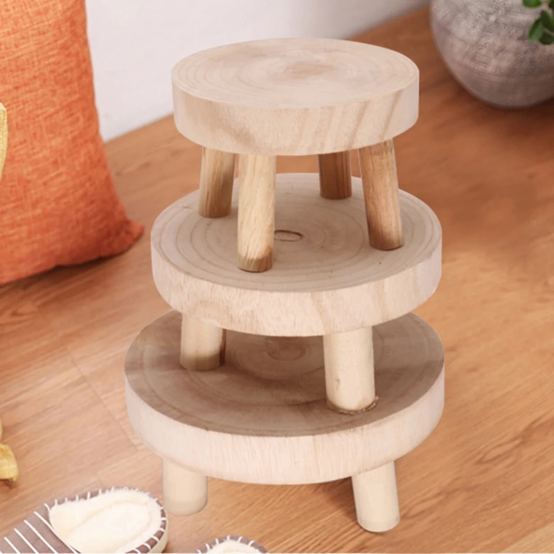 Solid Wood Round Bench Flower Pot Holder Plant and Succulent Flower Pot Base Display Stand Stool Home Garden Patio Decor