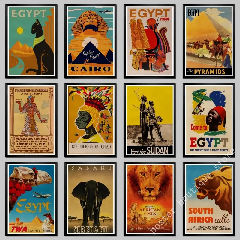 Retro Travel to Africa Egypt  Vintage Wall Pictures Kraft Posters Coated Wall Stickers Home Decoration Gift