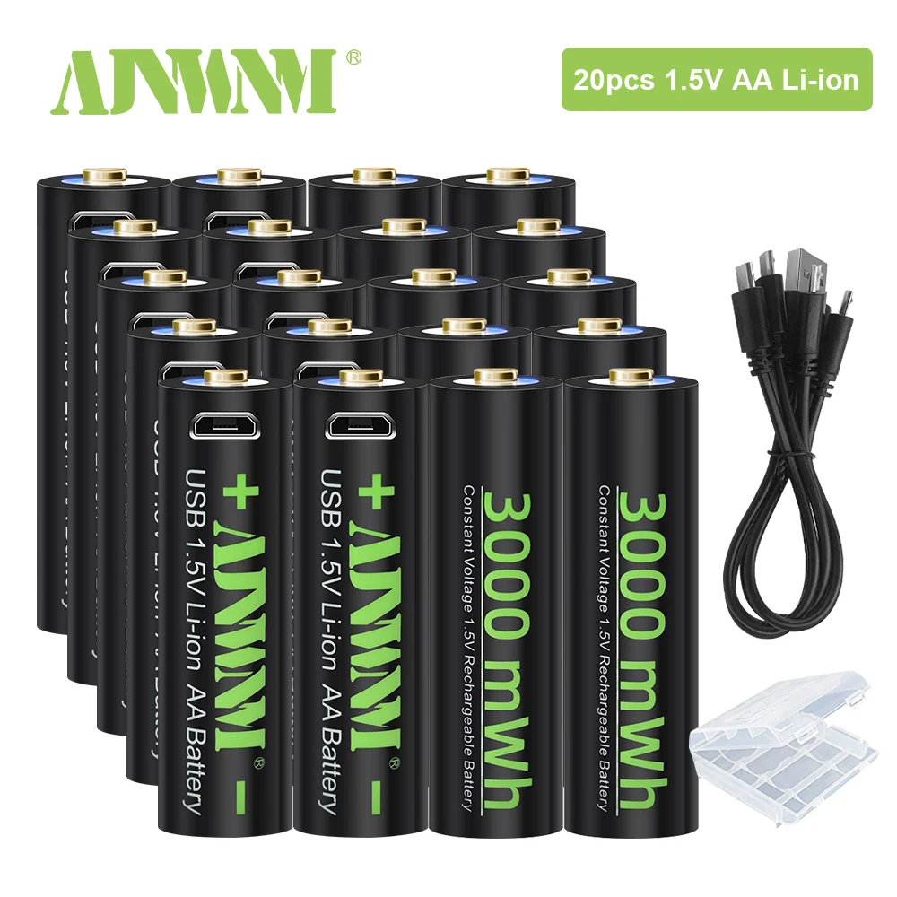 

AJNWNM 1,5 V USB AA перезаряжаемые батареи 3000mWh Li-Ion AA батарея фонарик игрушки + USB кабель