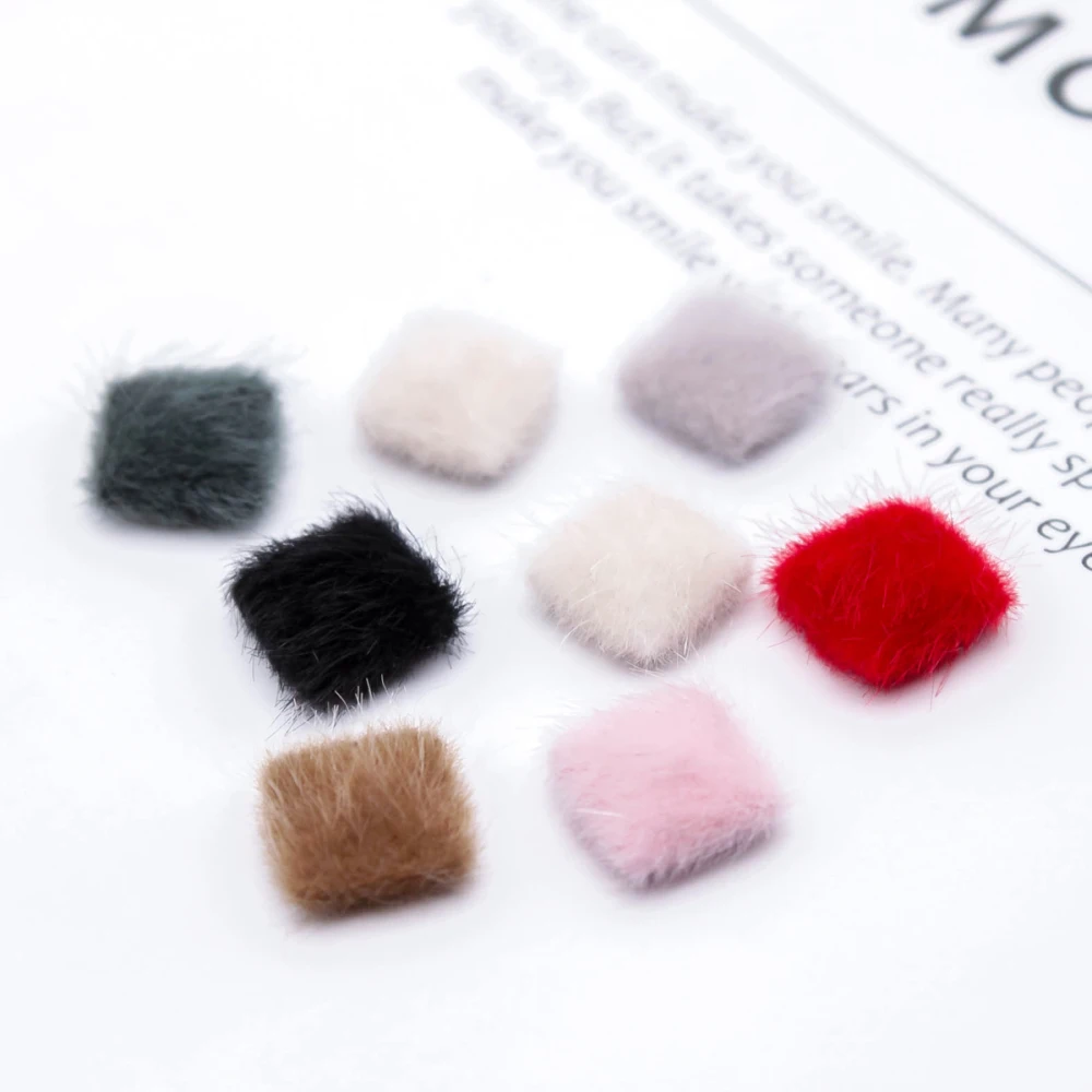 Imitation Wool Stuff Goods Square Shape Hairpin Clip Accessories Cameo Button Supplies for Jewelry Making 10pcs